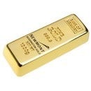 USB shaped like a gold bar available in memory sizes from 1GB to 32GB.