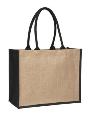Jute market shopper with black side panel is a long lasting stylish bag that will hold your branding for years
