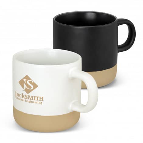 330ml tonware coffee mug in white and black with a matt finish and a stylish contrasting natural base.