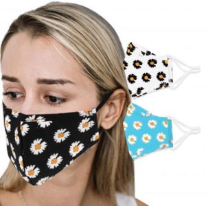 Cotton face masks with daisy design for covid protection can be blank or branded with your corporate logo