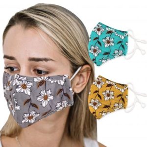 Cotton face masks with flower design for covid protection can be blank or branded with your corporate logo